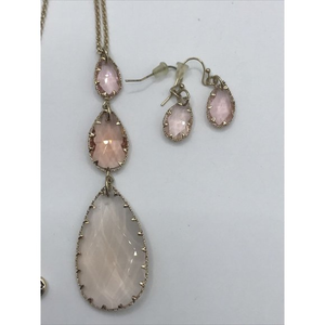 Teardrop Pendant Blush Gold Tone Earring  Necklace Set 28" long chain‎